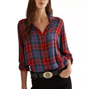 LAUREN Ralph Lauren Plaid Roll-Tab-Sleeve Twill Shirt Women's 3X Cowgirl